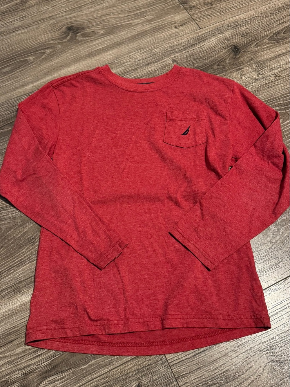 Nautica Red Long-Sleeve Pocket Tee Shirt